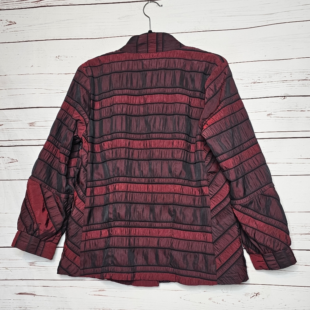 Caribe Burgundy/Red Stripe Button Front Jacket - Picture 2 of 8